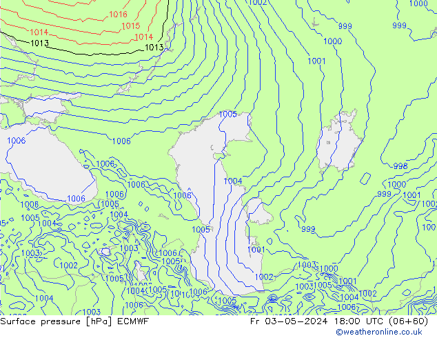 Atmosférický tlak ECMWF Pá 03.05.2024 18 UTC