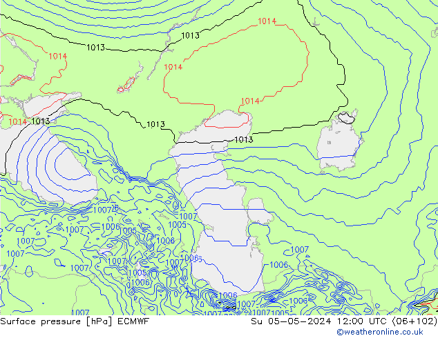 Atmosférický tlak ECMWF Ne 05.05.2024 12 UTC