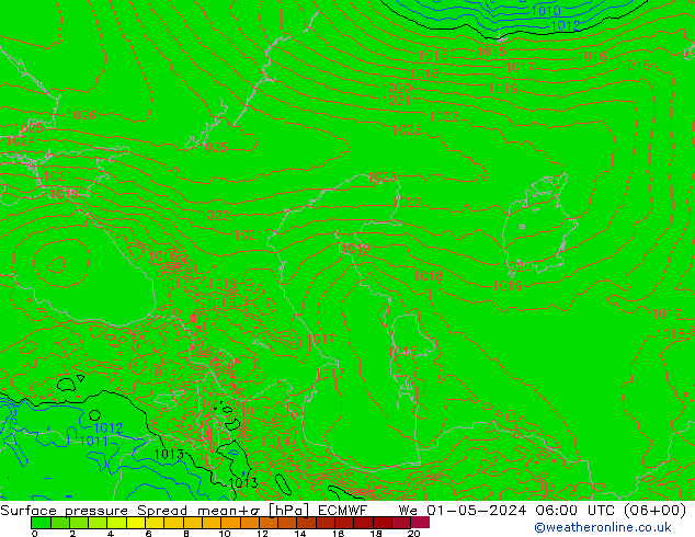Surface pressure Spread ECMWF We 01.05.2024 06 UTC