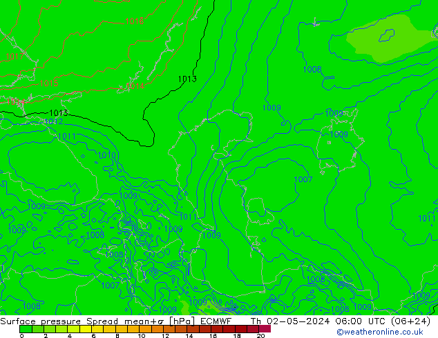 Surface pressure Spread ECMWF Th 02.05.2024 06 UTC