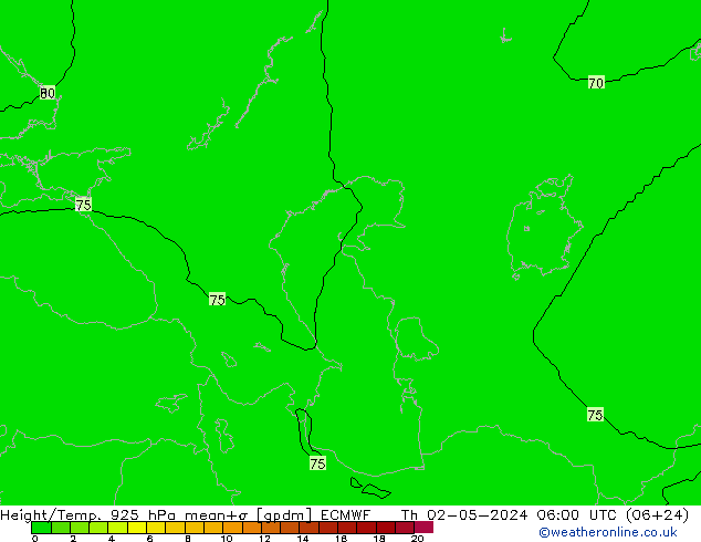 Height/Temp. 925 hPa ECMWF Th 02.05.2024 06 UTC