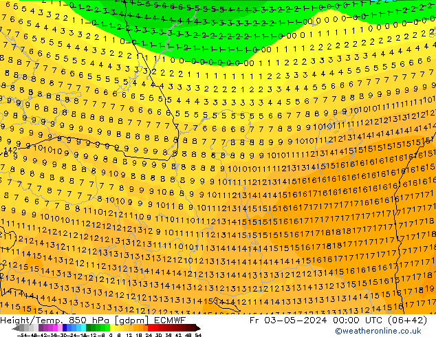 Height/Temp. 850 hPa ECMWF pt. 03.05.2024 00 UTC