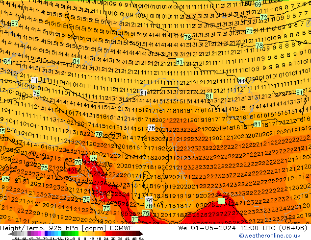 Yükseklik/Sıc. 925 hPa ECMWF Çar 01.05.2024 12 UTC