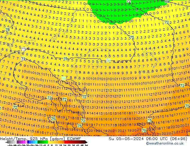 Geop./Temp. 925 hPa ECMWF dom 05.05.2024 06 UTC