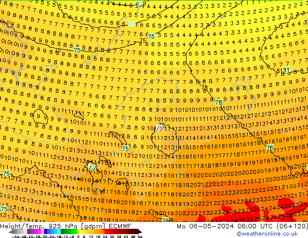 Height/Temp. 925 hPa ECMWF Seg 06.05.2024 06 UTC