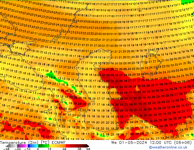 Temperature (2m) ECMWF St 01.05.2024 12 UTC