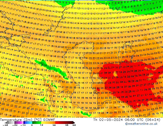 Temperature (2m) ECMWF Th 02.05.2024 06 UTC