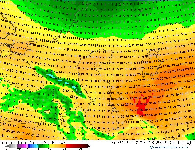 température (2m) ECMWF ven 03.05.2024 18 UTC