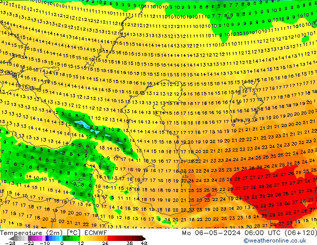 Temperatuurkaart (2m) ECMWF ma 06.05.2024 06 UTC