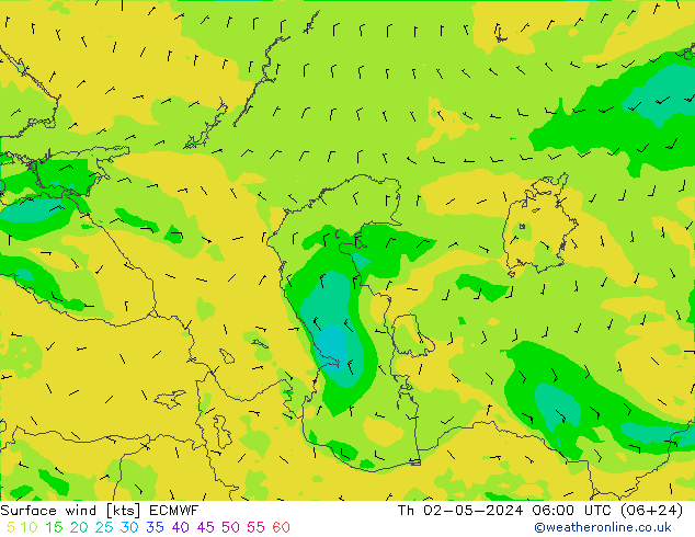 Surface wind ECMWF Th 02.05.2024 06 UTC