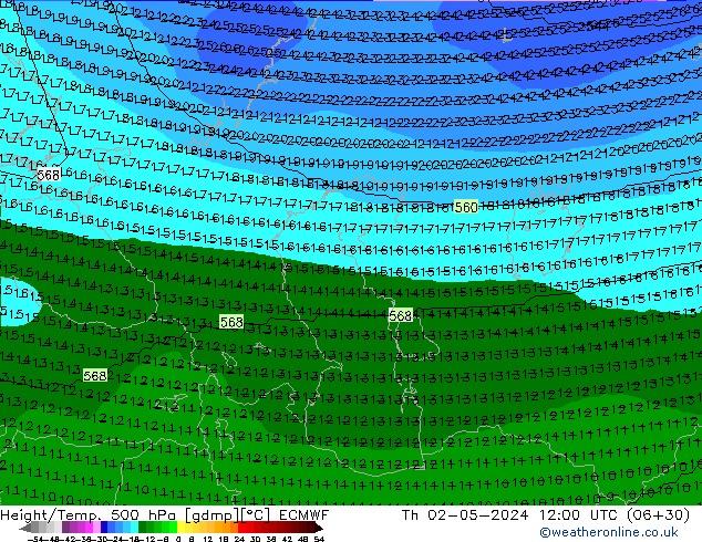 Yükseklik/Sıc. 500 hPa ECMWF Per 02.05.2024 12 UTC