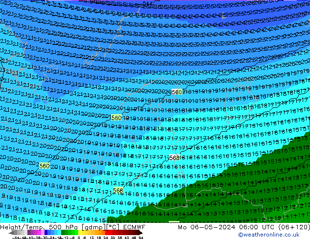 Height/Temp. 500 hPa ECMWF Mo 06.05.2024 06 UTC