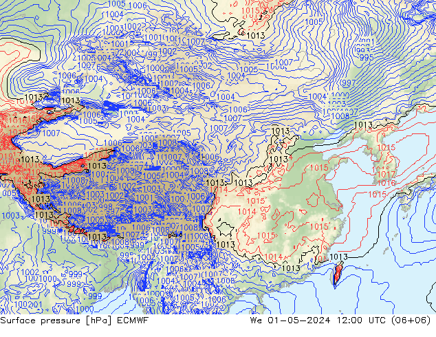 地面气压 ECMWF 星期三 01.05.2024 12 UTC