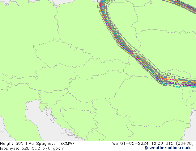 Height 500 hPa Spaghetti ECMWF We 01.05.2024 12 UTC