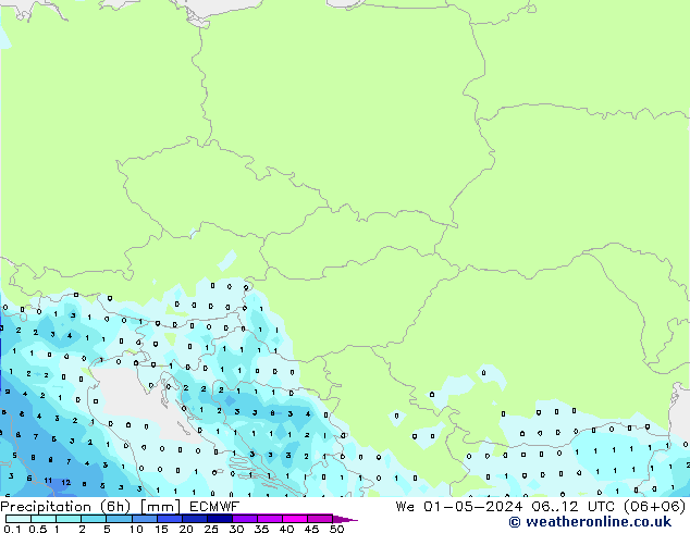 Precipitation (6h) ECMWF We 01.05.2024 12 UTC