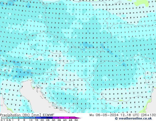 Nied. akkumuliert (6Std) ECMWF Mo 06.05.2024 18 UTC