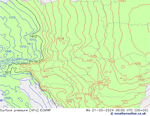 Luchtdruk (Grond) ECMWF wo 01.05.2024 06 UTC