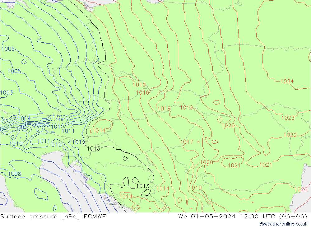 Surface pressure ECMWF We 01.05.2024 12 UTC