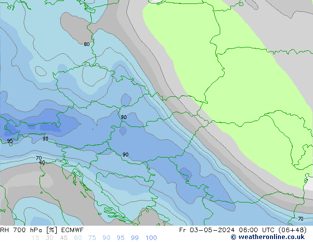 RH 700 гПа ECMWF пт 03.05.2024 06 UTC