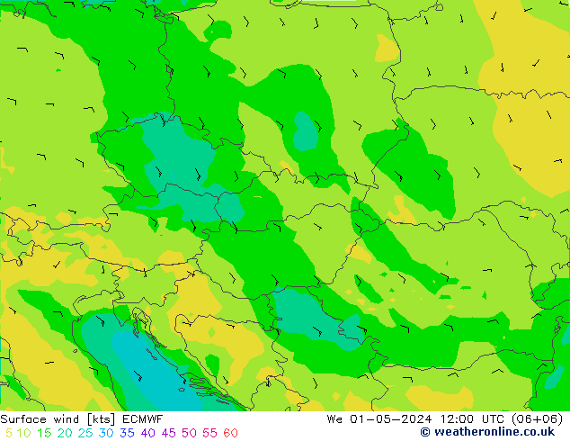 Rüzgar 10 m ECMWF Çar 01.05.2024 12 UTC