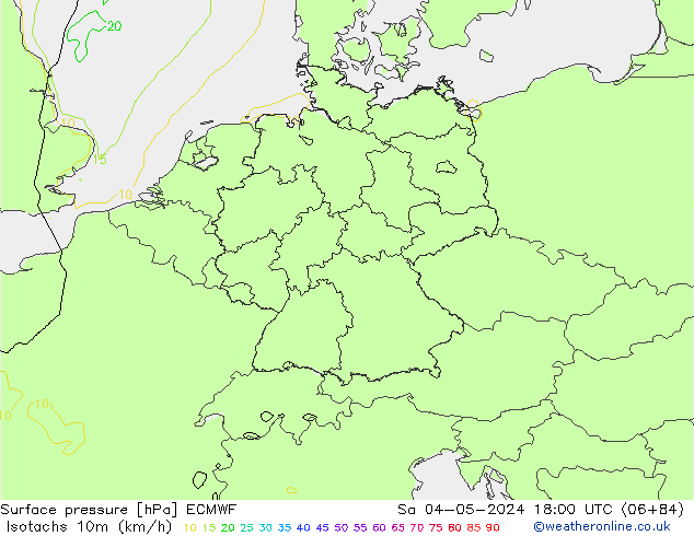 Isotachen (km/h) ECMWF Sa 04.05.2024 18 UTC