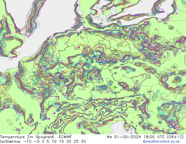 Temperature 2m Spaghetti ECMWF We 01.05.2024 18 UTC