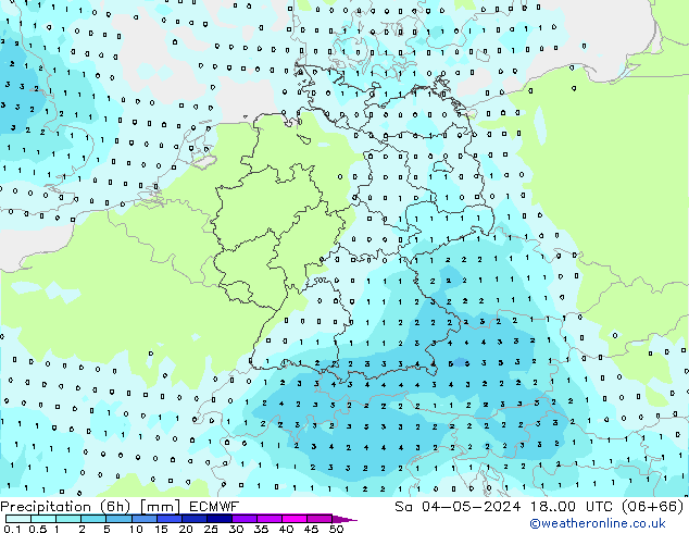 Totale neerslag (6h) ECMWF za 04.05.2024 00 UTC