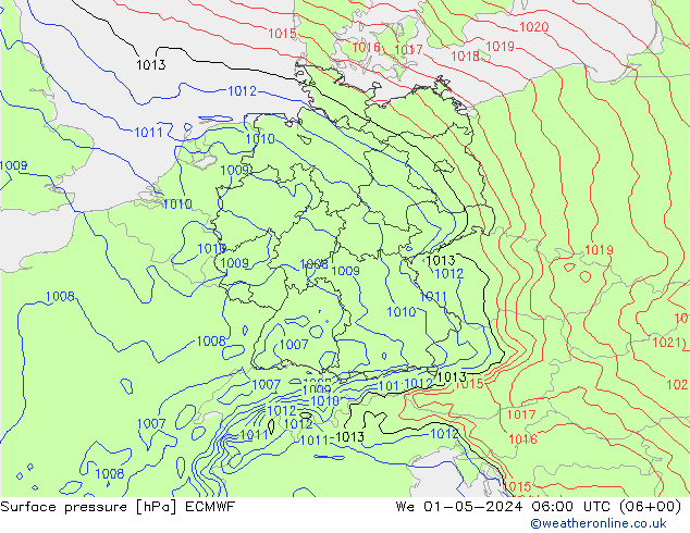 Luchtdruk (Grond) ECMWF wo 01.05.2024 06 UTC