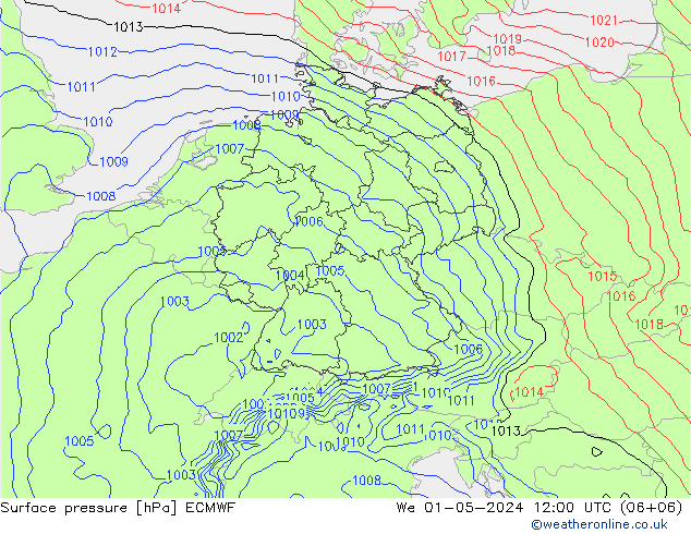 地面气压 ECMWF 星期三 01.05.2024 12 UTC