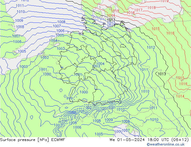 Bodendruck ECMWF Mi 01.05.2024 18 UTC