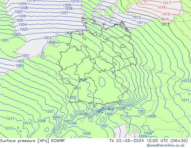 Luchtdruk (Grond) ECMWF do 02.05.2024 12 UTC