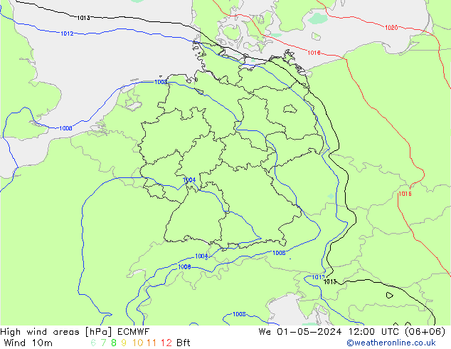 High wind areas ECMWF Qua 01.05.2024 12 UTC