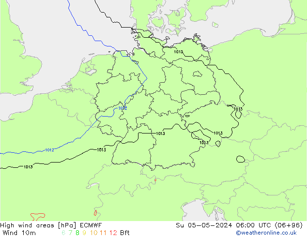 High wind areas ECMWF Su 05.05.2024 06 UTC