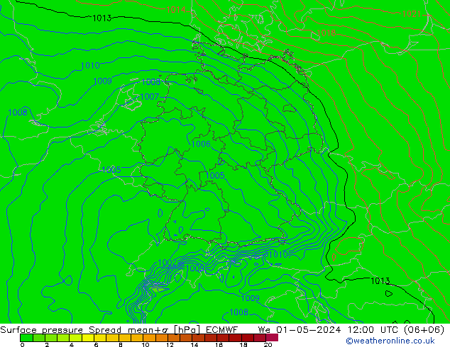 Luchtdruk op zeeniveau Spread ECMWF wo 01.05.2024 12 UTC