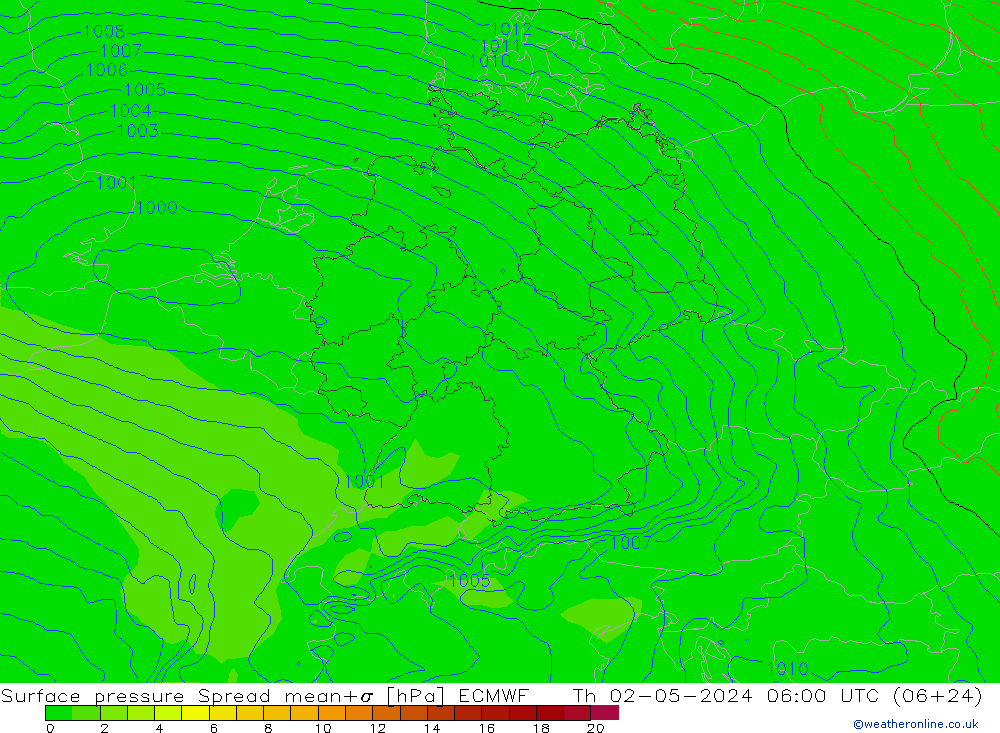 ciśnienie Spread ECMWF czw. 02.05.2024 06 UTC