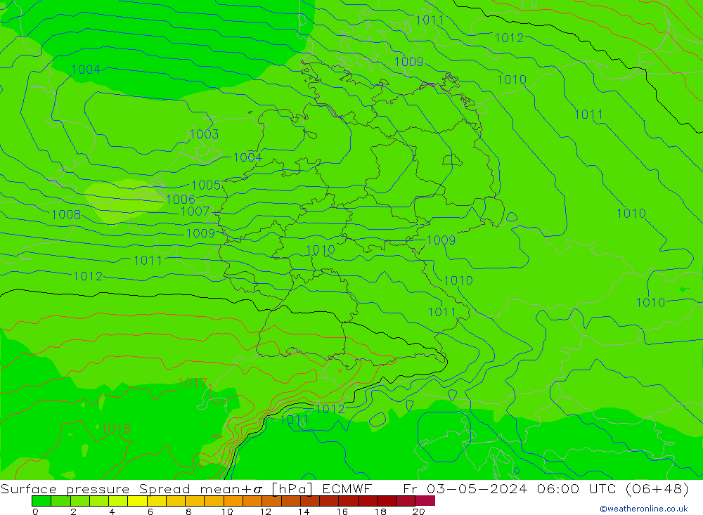 Yer basıncı Spread ECMWF Cu 03.05.2024 06 UTC