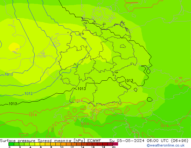 Surface pressure Spread ECMWF Su 05.05.2024 06 UTC