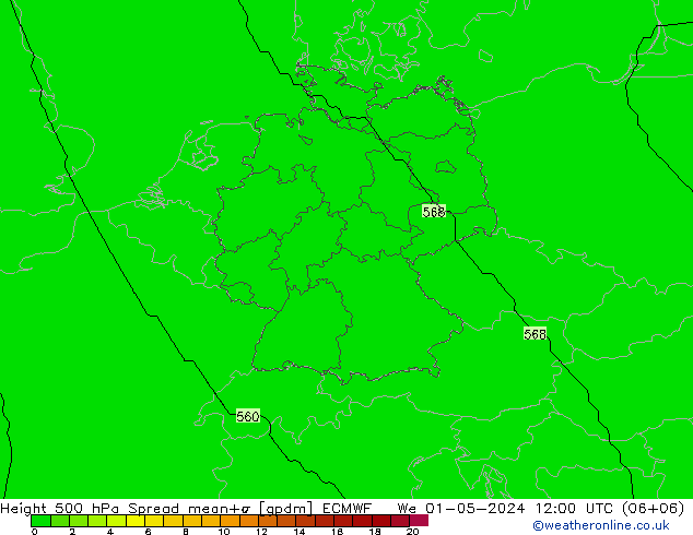 Geop. 500 hPa Spread ECMWF mié 01.05.2024 12 UTC