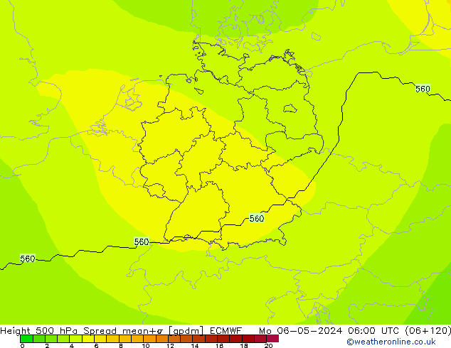 500 hPa Yüksekliği Spread ECMWF Pzt 06.05.2024 06 UTC