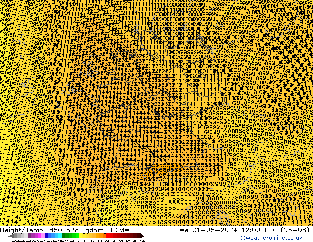 Height/Temp. 850 hPa ECMWF śro. 01.05.2024 12 UTC