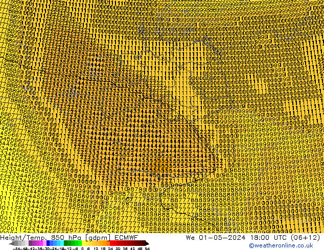 Yükseklik/Sıc. 850 hPa ECMWF Çar 01.05.2024 18 UTC