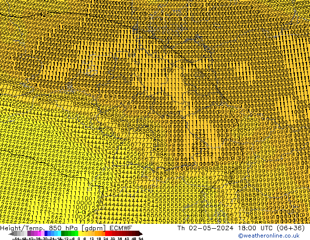 Height/Temp. 850 hPa ECMWF Th 02.05.2024 18 UTC