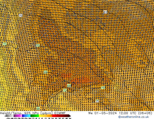 Hoogte/Temp. 925 hPa ECMWF wo 01.05.2024 12 UTC