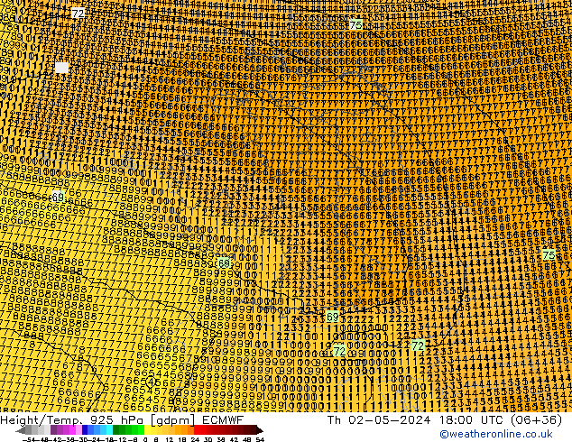 Height/Temp. 925 hPa ECMWF Th 02.05.2024 18 UTC