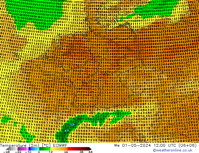 mapa temperatury (2m) ECMWF śro. 01.05.2024 12 UTC