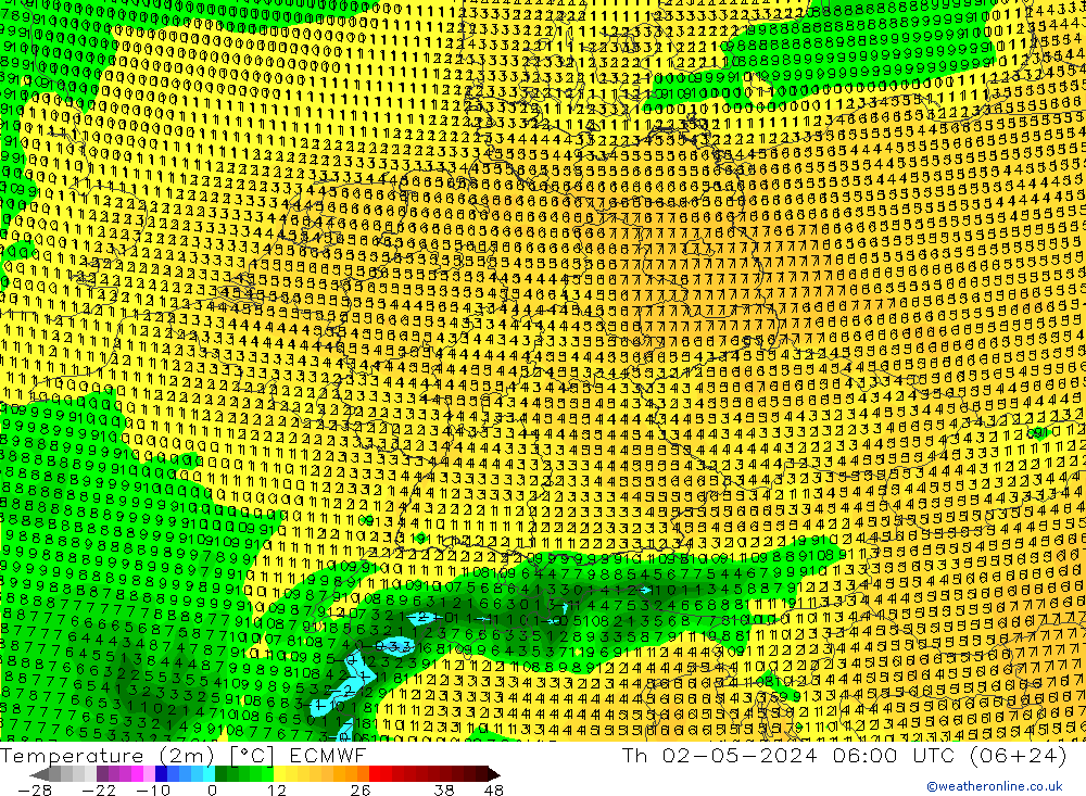 mapa temperatury (2m) ECMWF czw. 02.05.2024 06 UTC