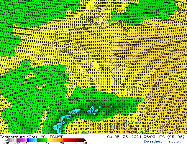 Temperature (2m) ECMWF Su 05.05.2024 06 UTC