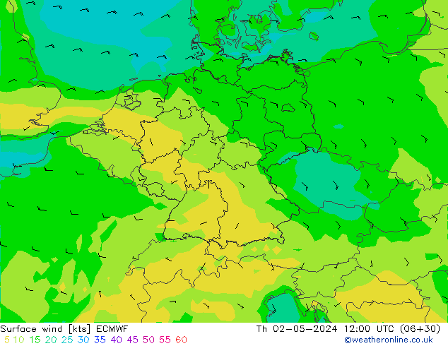 Surface wind ECMWF Th 02.05.2024 12 UTC