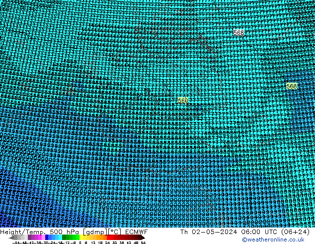 Height/Temp. 500 hPa ECMWF Th 02.05.2024 06 UTC