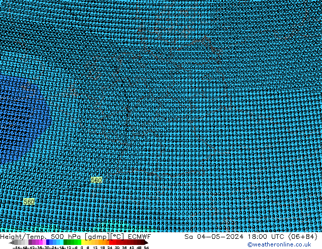 Hoogte/Temp. 500 hPa ECMWF za 04.05.2024 18 UTC